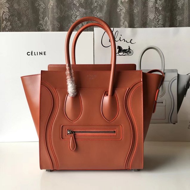 Celine original smooth calfskin micro luggage handbag 189793 caramel