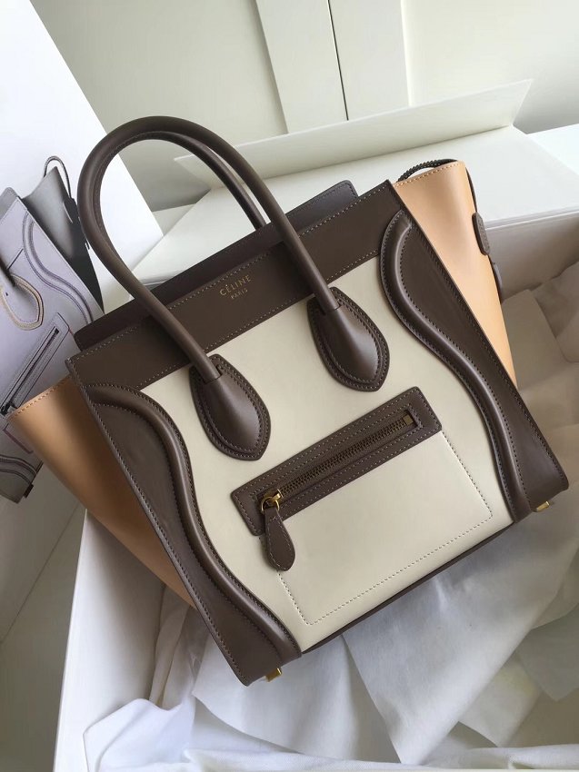 Celine original calfskin micro luggage handbag 189793 white&brown&apricot