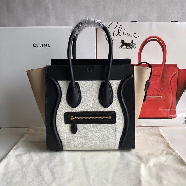 Celine original calfskin micro luggage handbag 189793 white&black&apricot