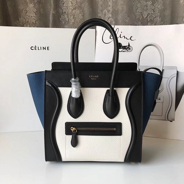 Celine original calfskin micro luggage handbag 189793 white&black&blue