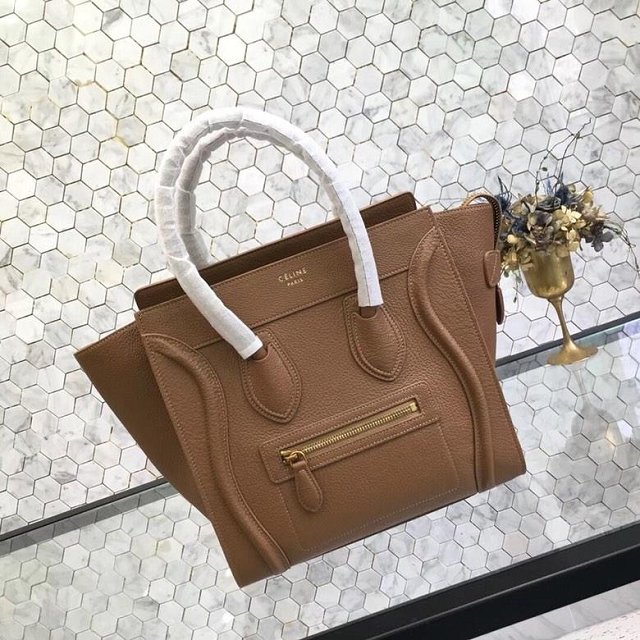 Celine original grained calfskin micro luggage handbag 189793 camel