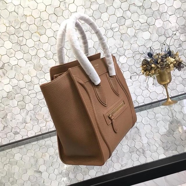 Celine original grained calfskin micro luggage handbag 189793 camel