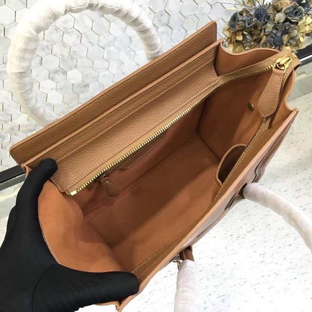 Celine original grained calfskin micro luggage handbag 189793 camel