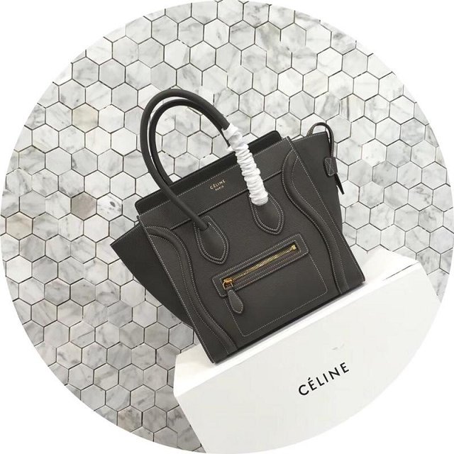 Celine original grained calfskin micro luggage handbag 189793 dark grey