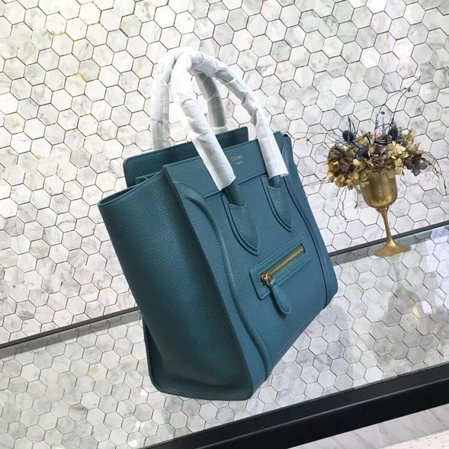 Celine original grained calfskin micro luggage handbag 189793 lake blue