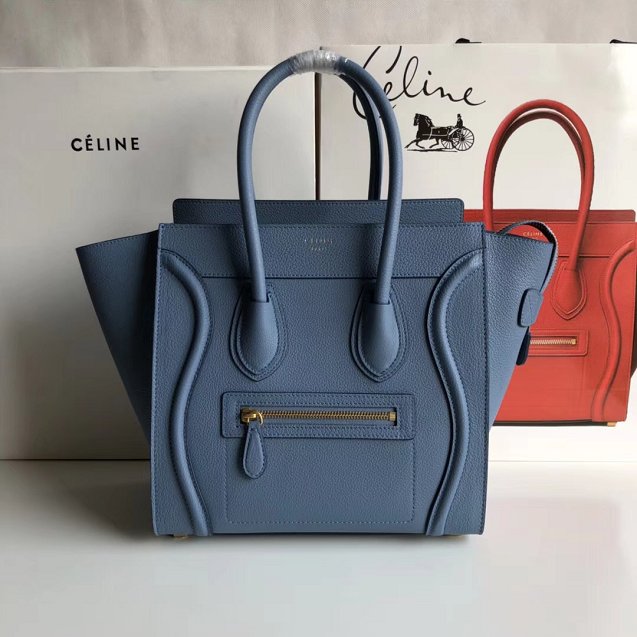 Celine original grained calfskin micro luggage handbag 189793 light blue