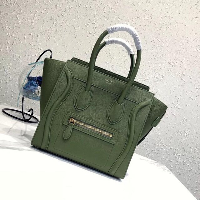 Celine original grained calfskin micro luggage handbag 189793 olive