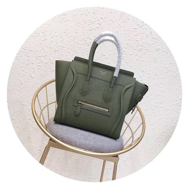 Celine original grained calfskin micro luggage handbag 189793 olive