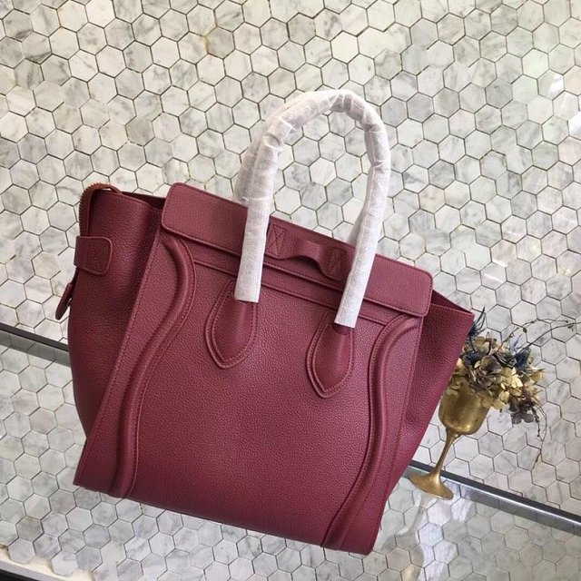 Celine original grained calfskin micro luggage handbag 189793 wine red