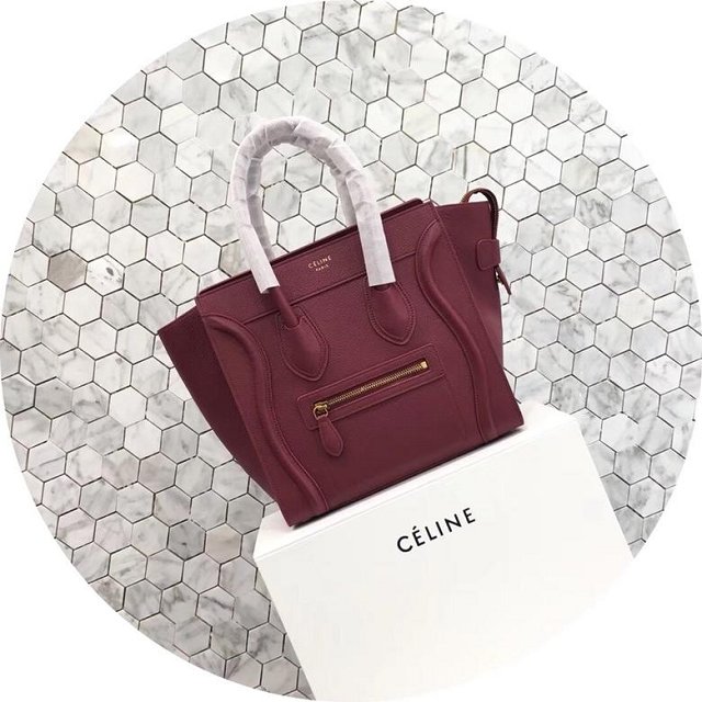 Celine original grained calfskin micro luggage handbag 189793 wine red