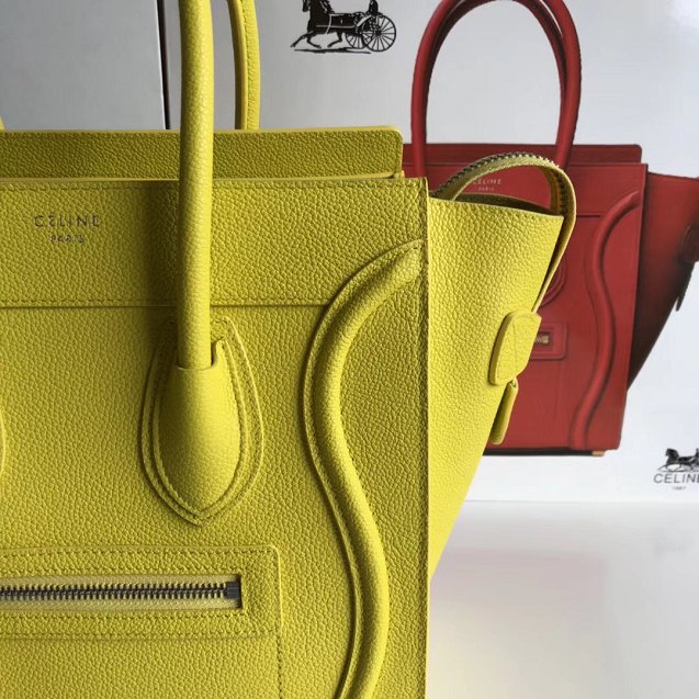 Celine original grained calfskin micro luggage handbag 189793 yellow