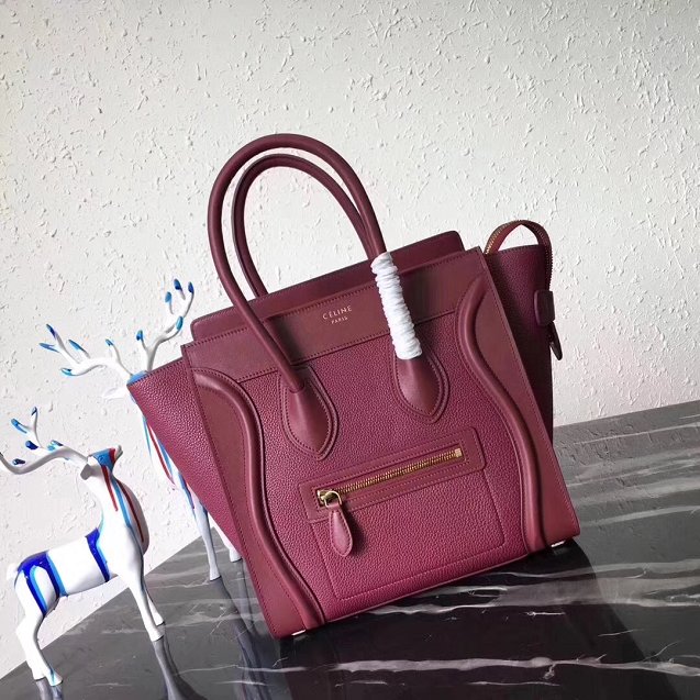 Celine original smooth&grained calfskin micro luggage handbag 189793 bordeaux