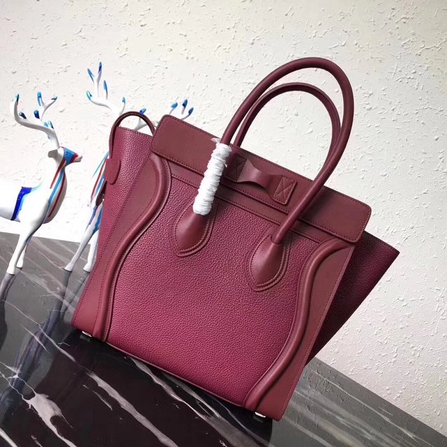 Celine original smooth&grained calfskin micro luggage handbag 189793 bordeaux