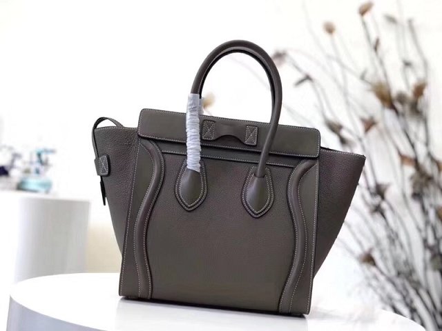 Celine original smooth&grained calfskin micro luggage handbag 189793 dark grey