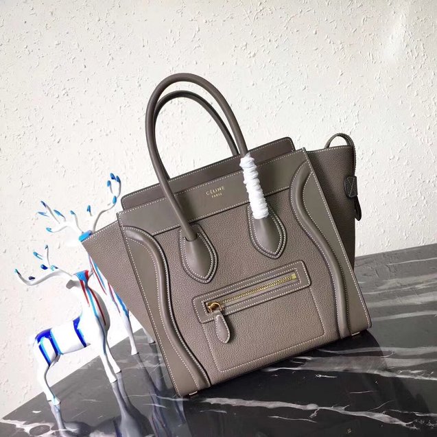 Celine original smooth&grained calfskin micro luggage handbag 189793 grey