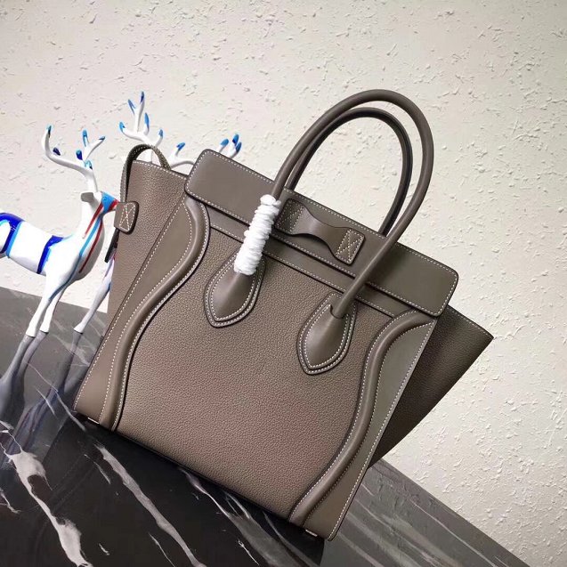 Celine original smooth&grained calfskin micro luggage handbag 189793 grey