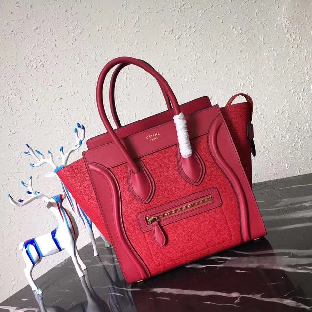 Celine original smooth&grained calfskin micro luggage handbag 189793 red