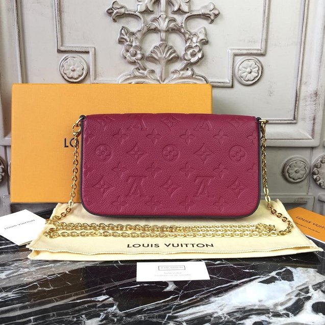 Louis vuitton original monogram empreinte pochette felicie M64064 burgundy