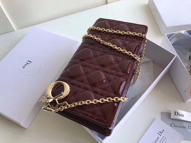 2019 Lady dior original patent calfskin clutch S0204 burgundy