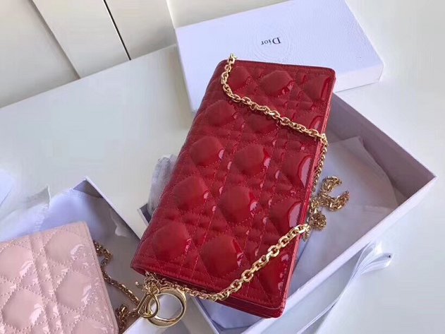 2019 Lady dior original patent calfskin clutch S0204 red