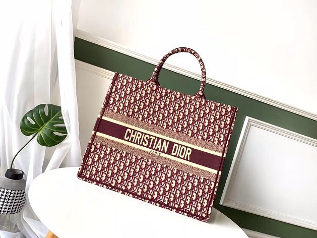 Dior original canvas book tote oblique bag M1286 burgundy