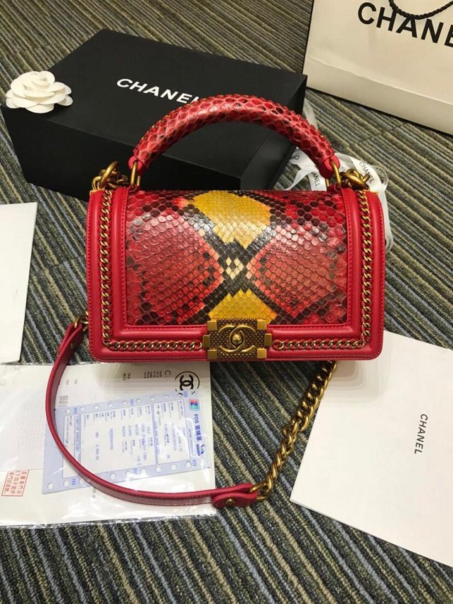 CC original python leather medium le boy handbag A94804 red