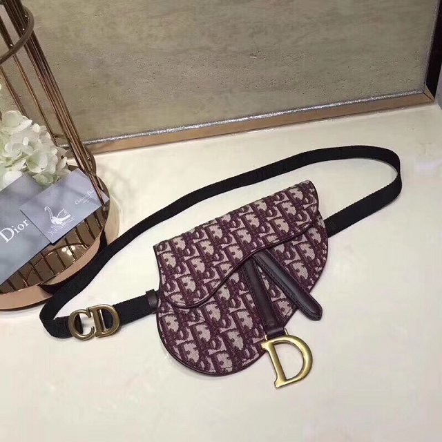 2019 Dior original canvas saddle belt bag S5632 burgundy