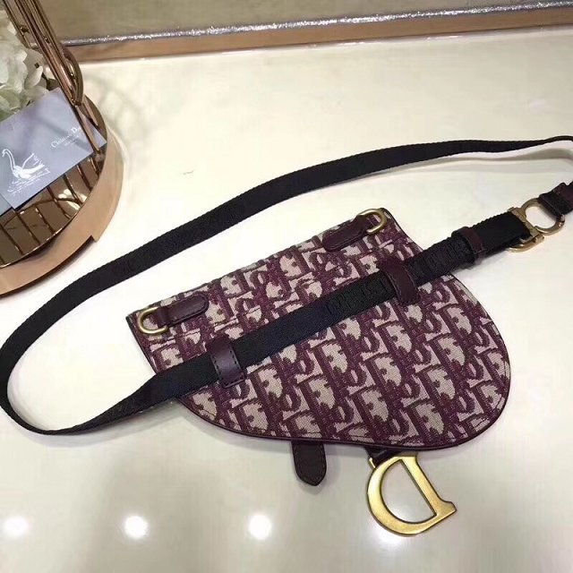 2019 Dior original canvas saddle belt bag S5632 burgundy