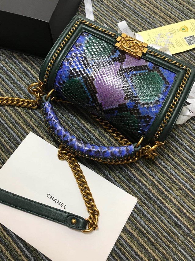 CC original python leather le boy handbag A94804 blackish green&blue