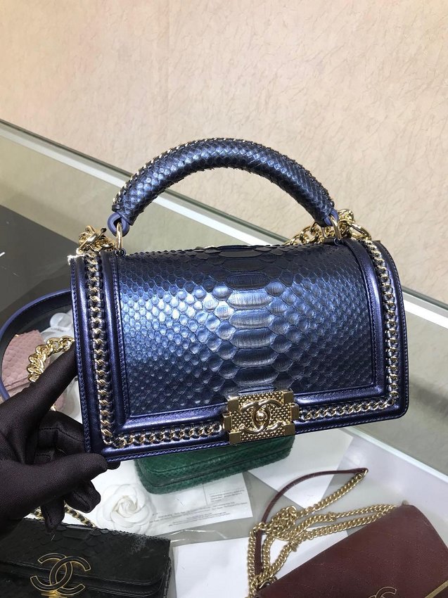 CC original python leather le boy handbag A94804 blue