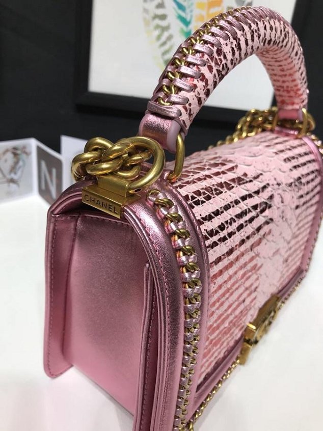 CC original python leather le boy handbag A94804 pink