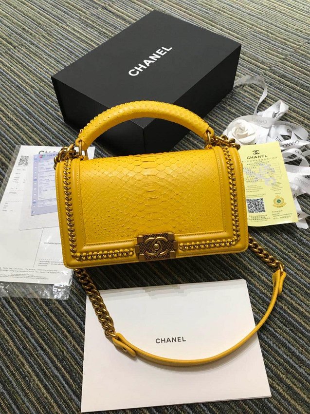 CC original python leather le boy handbag A94804 yellow