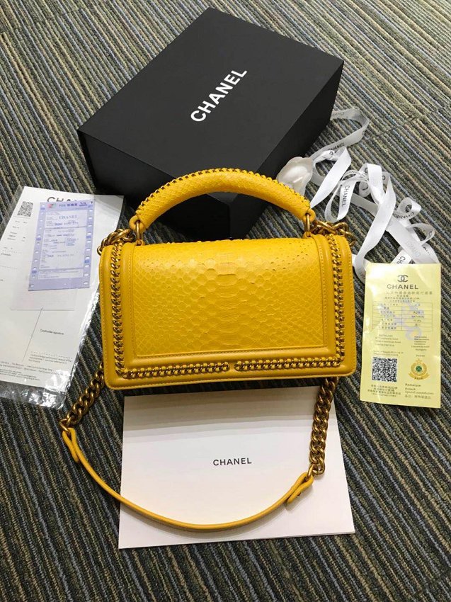 CC original python leather le boy handbag A94804 yellow