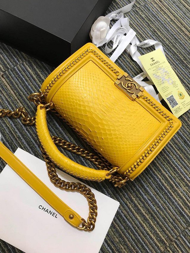 CC original python leather le boy handbag A94804 yellow