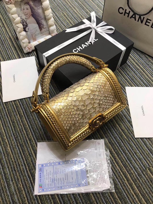 CC original python leather medium le boy handbag A94804 gold