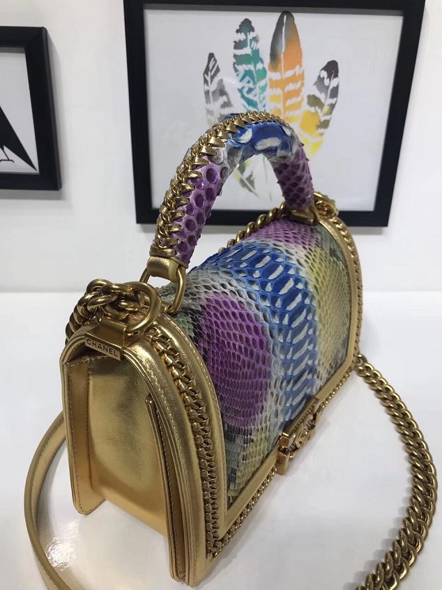 CC original python leather medium le boy handbag A94804 gold&blue