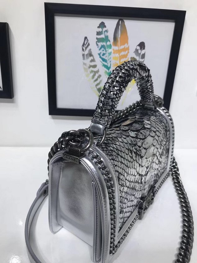 CC original python leather medium le boy handbag A94804 silver