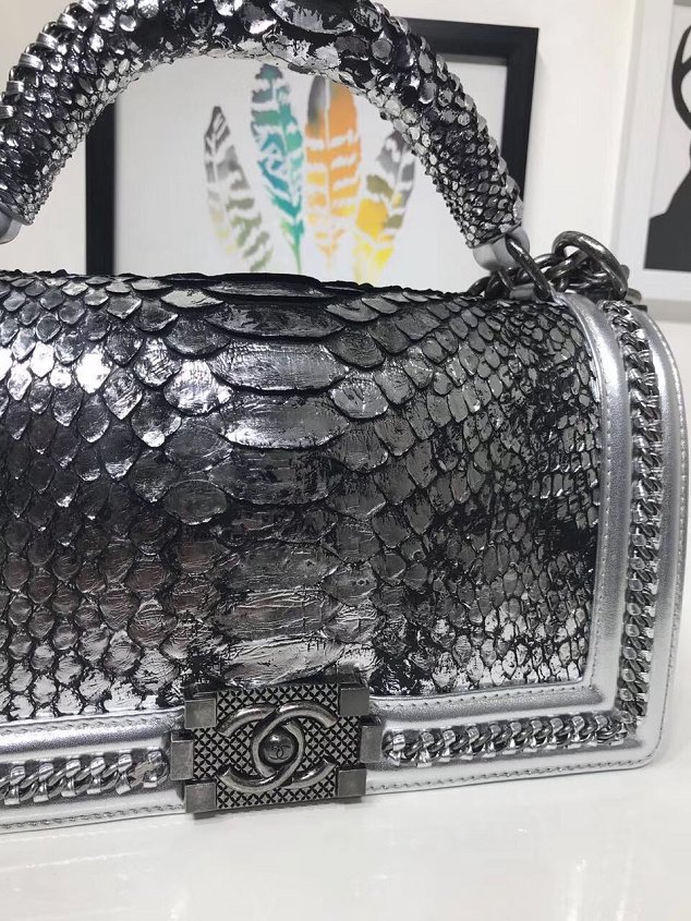 CC original python leather medium le boy handbag A94804 silver