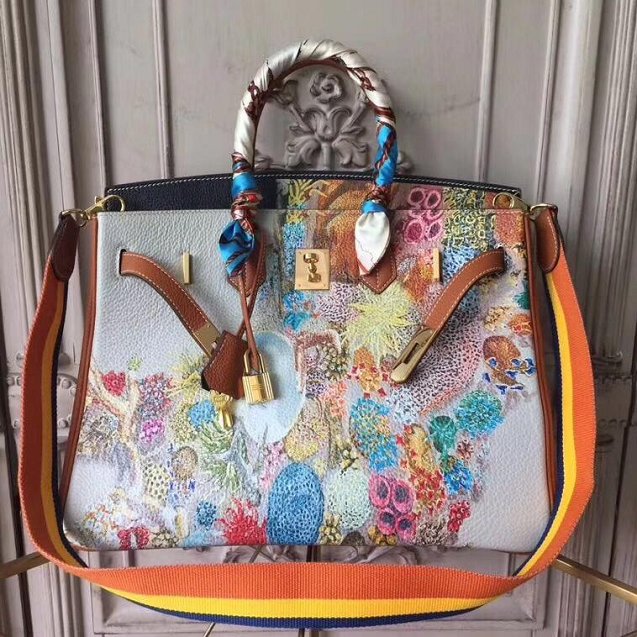 Hermes original printed togo leather birkin bag H03668 coffee