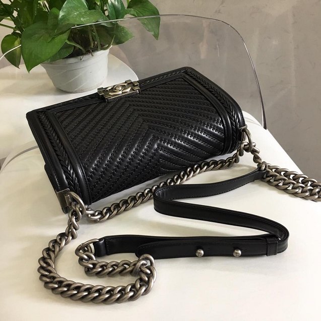 2019 CC original calfskin boy braid flap bag A67086 black 