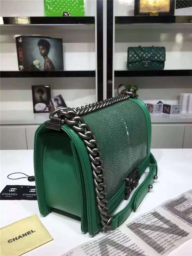 CC original genuine stingray skin boy bag A67086 green