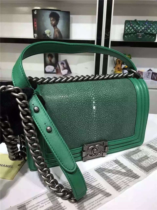 CC original genuine stingray skin boy bag A67086 green