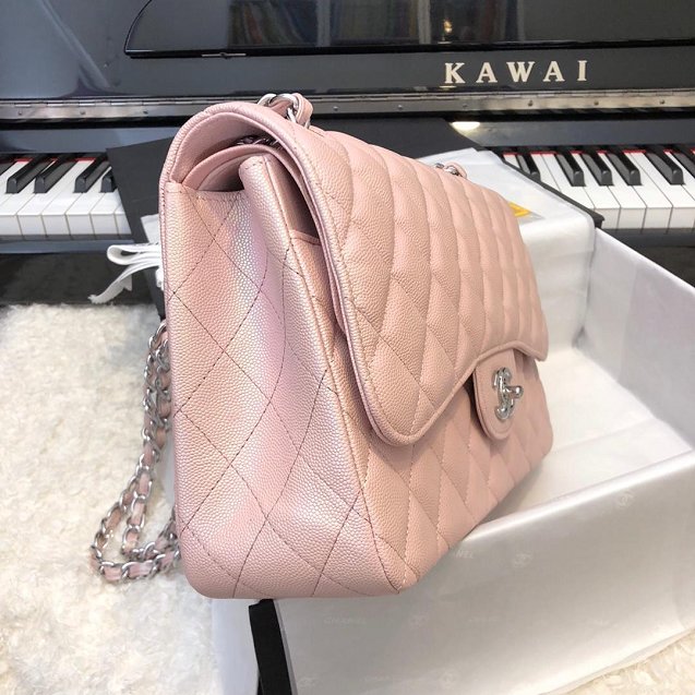 CC original grained calfskin large double flap bag A58600 pink