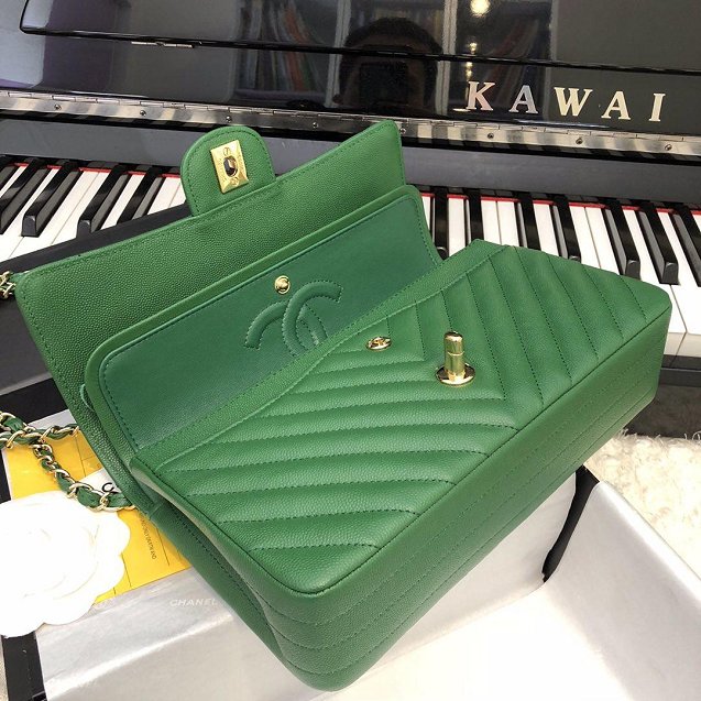 CC original grained calfskin medium double flap bag A01112-2 green