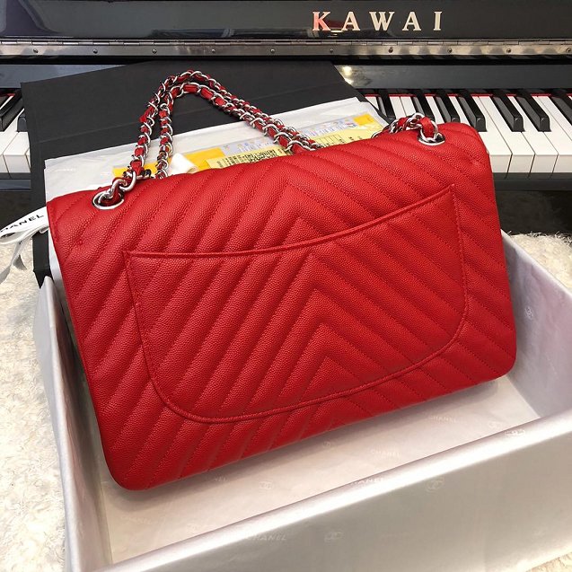 CC original grained calfskin large double flap bag A58600-2 red