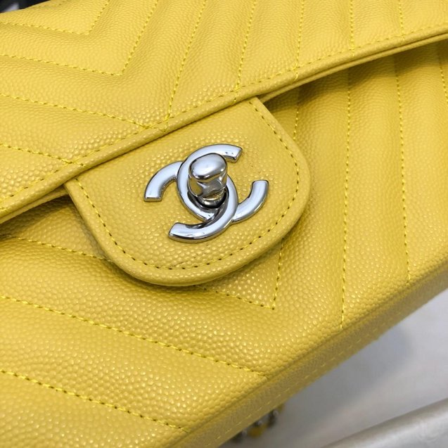 CC original grained calfskin medium double flap bag A01112-2 yellow