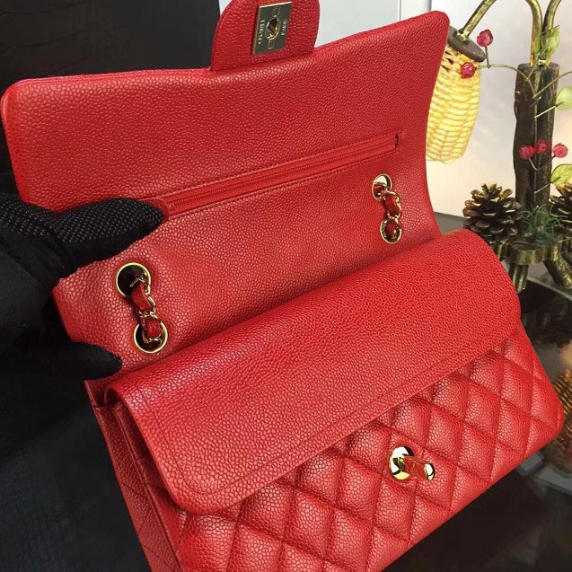 CC original handmade grained calfskin medium flap bag HA01112 red