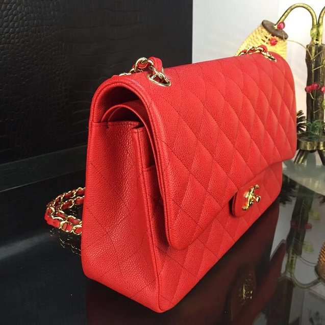 CC original handmade grained calfskin large flap bag A58600 red