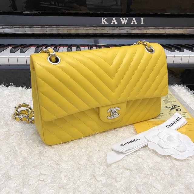 CC original lambskin medium double flap bag A01112-2 yellow