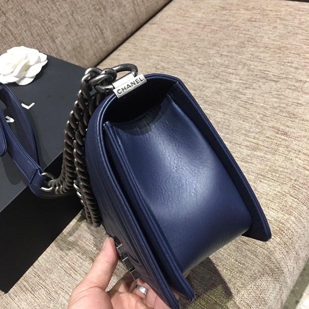 CC original calfskin medium boy handbag 67086-5 navy blue